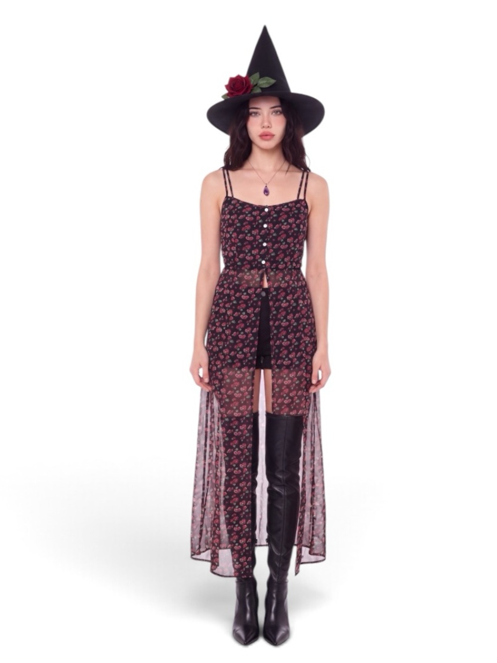 sheer rose Cape top party dress Goth magic whimsigoth witch costume Halloween